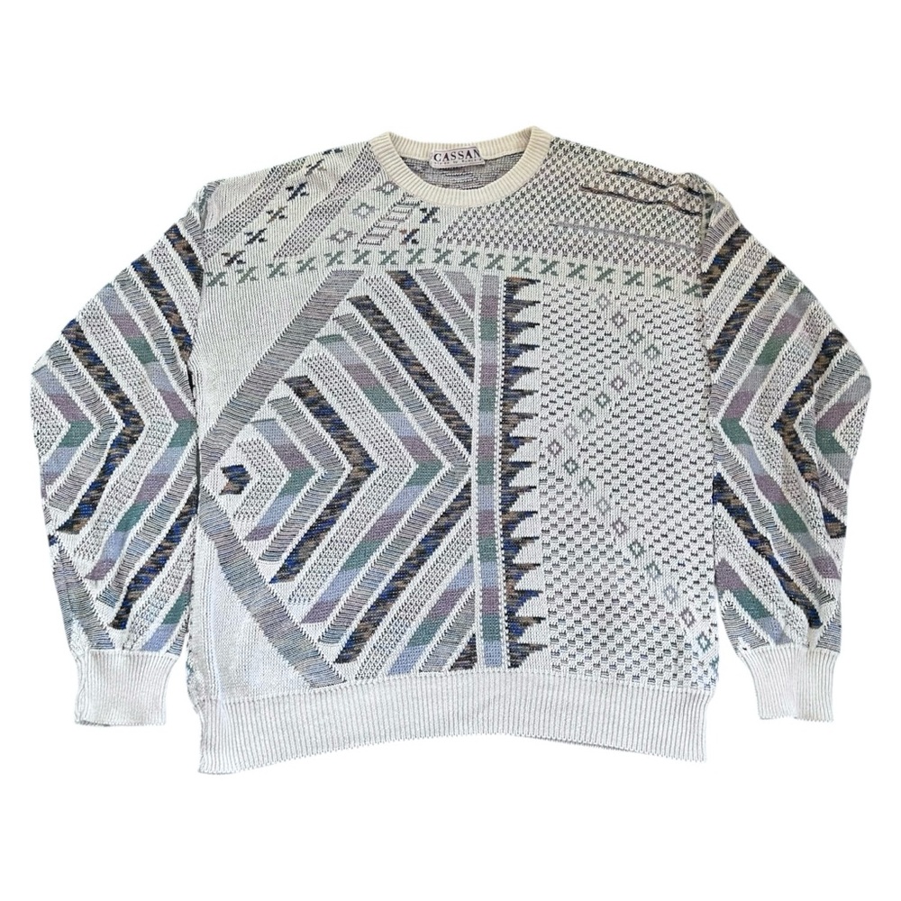 SALE VTG 90s CASSAN Styled by Bueckle Geometric Knit Sweater Grandpacore L/XL